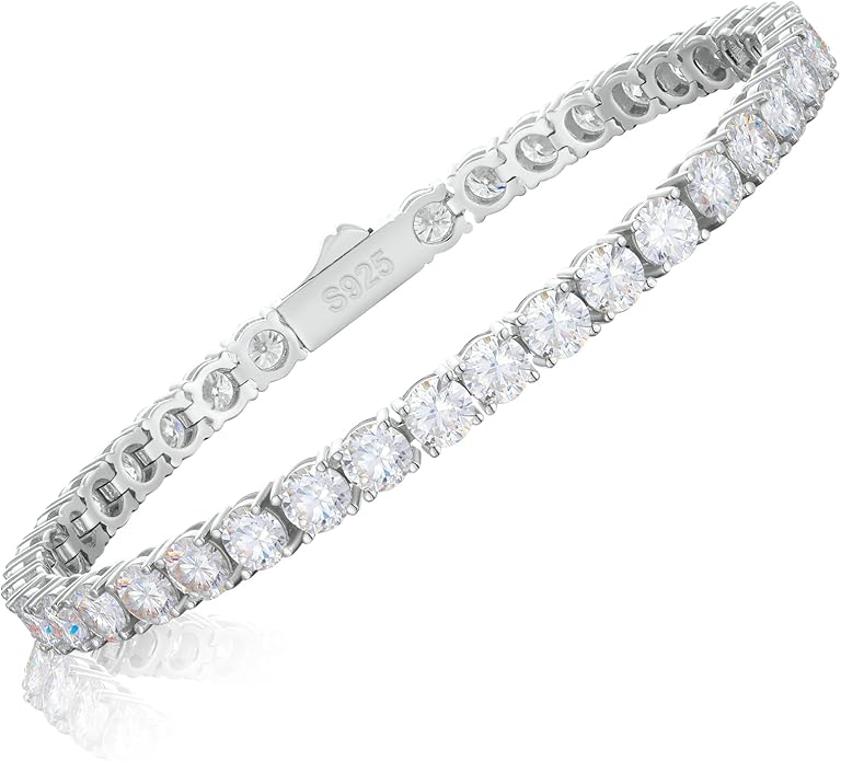 TUHE Moissanite Tennis Bracelet 5.0-21.0CT 18K Gold Plated 925 Sterling Silver Bracelets 3/4/5MM D Color VVS1 Round Lab Created Moissanite Bracelet for Women Men 6-8.5 Inch Jewelry Valentines Gifts