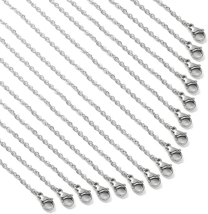 Loprome 32 Pcs 20 Inch Necklace Chains Stainless Steel Link Cable Chain Necklace with Lobster Clasps for DIY Jewelry Making, 2mm