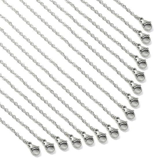 Loprome 32 Pcs 20 Inch Necklace Chains Stainless Steel Link Cable Chain Necklace with Lobster Clasps for DIY Jewelry Making, 2mm