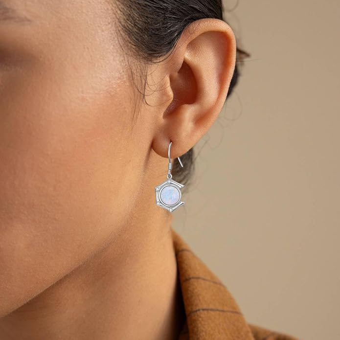 Opal Earrings for Women Opal with Genuine Diamond Dangle Drops Earrings 925 Sterling Silver Diamond Jewelry Earrings Gifts For Her