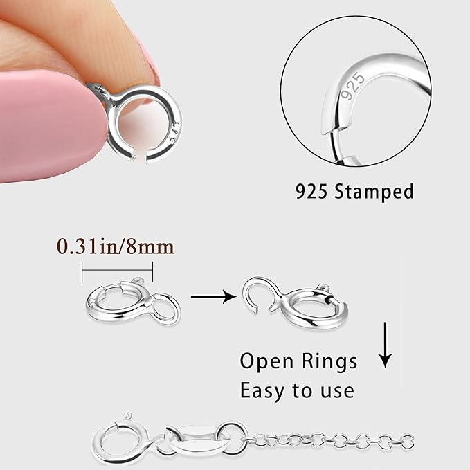 Spring Clasps Sterling Silver with Open Jump Rings Gold Necklace Clasps and Closures for Jewelry Making,Made in Italy