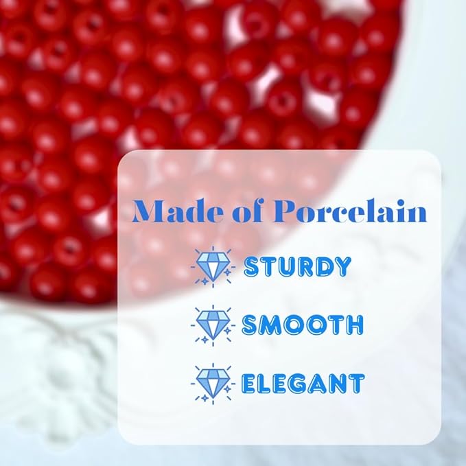 Jabrand 200pcs Red Beads, 6mm Porcelain Beads for Jewelry Making Round Ceramic Bead Unique Vintage Bead for Craft Beading Kit Bracelets DIY Decor