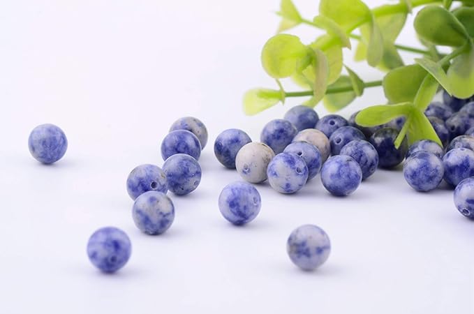 Natural Stone Beads 100pcs 8mm Blue White Sodalite Round Real Stone Beading Loose Gemstone Hole 1mm DIY Charm Smooth Beads for Bracelet Necklace Earrings Jewelry Making (Blue White Sodalite, 8mm)