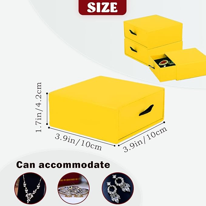 Nsmykhg Jewelry Gift Box Velvet-Lined,12 Pack Compact Drawer Style for Earrings & Rings, Necklace & Bracelet Organizer, 3.93x3.93x1.65 Inches, Stackable Elegant Jewelry Display & Storage Box (Yellow)