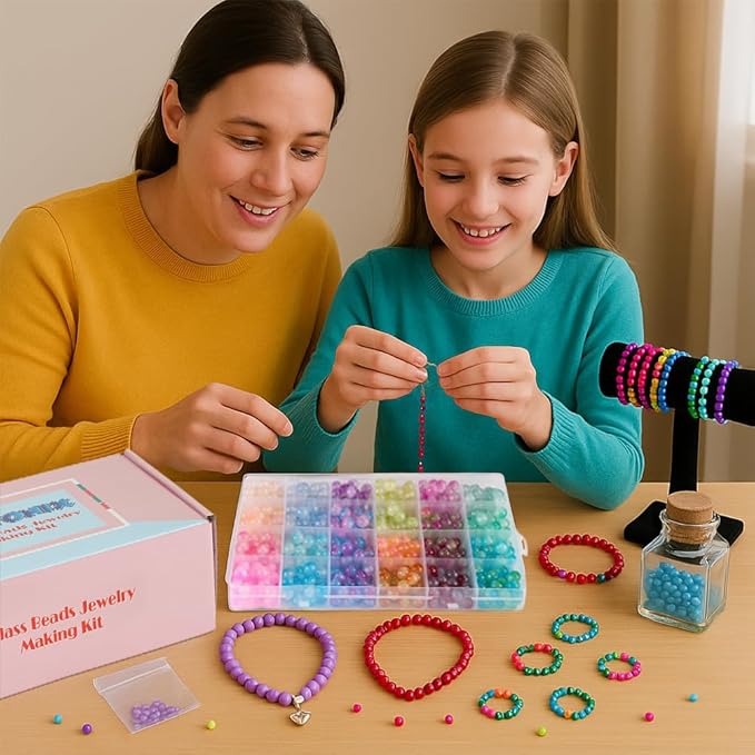 Glass Beads for Bracelet & Jewelry Making - 48 Colors, 1300 PCS+, 8mm Round Crystal Beads for DIY Art, Gifts,Decoration, Beading Projects & Crafts