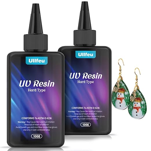 ULLFEU UV Resin 200g Bulk No Odor Upgrade Clear UV Epoxy Resin Kit Hard Fast Cure Jewelry Making Handmade DIY Craft Decoration Coating