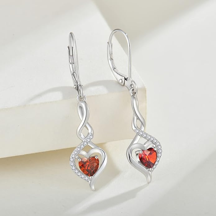 Starchenie Infinity Heart Earrings Sterling Silver Twisted Leverback Earring Gemstones Jewelry for Women