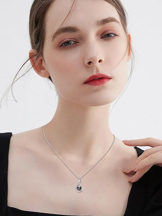Tahitian Black Pearl 18K White Gold Plated Sterling Silver Heart Pendant Necklace for Women Wife Mom Girlfriend Valentine Jewelry Gift for Mother Day Wedding Anniversary Birthday
