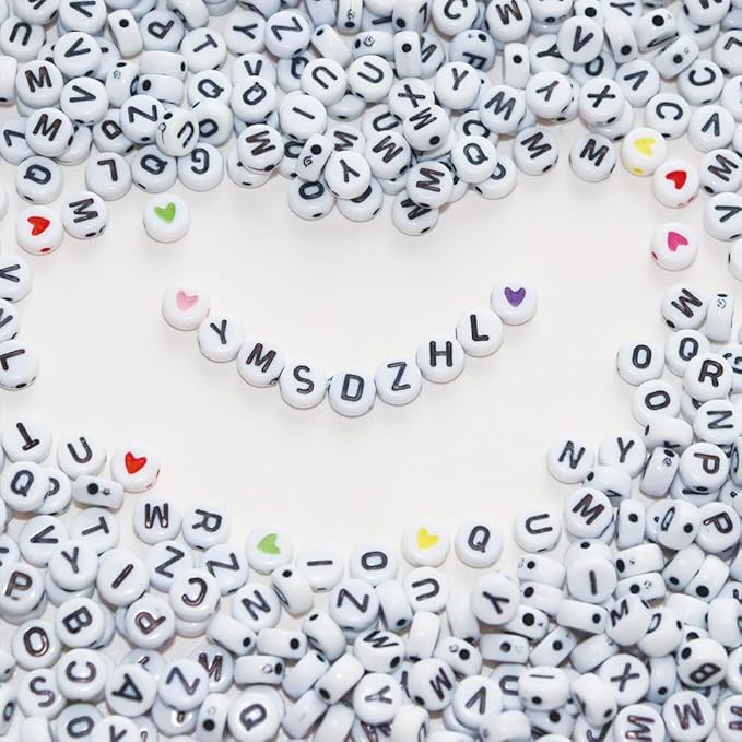 YMSDZHL Alphabet Beads A-Z 1300+Pcs Letter Beads, Acrylic 4x7mm Round Letter Beads Kits,Black Digit and Colorful Smile Beads for Bracelets Necklaces DIY Jewelry Making (Black,1300+PCS)
