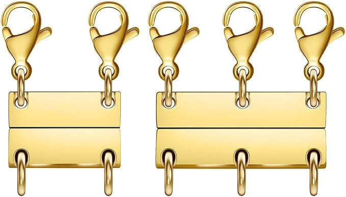 Layering Magnetic Necklace Clasps, Stainless Steel Chain Link Clasps, Multiple Necklace Clasp for Layered Look (2golden+3golden A)