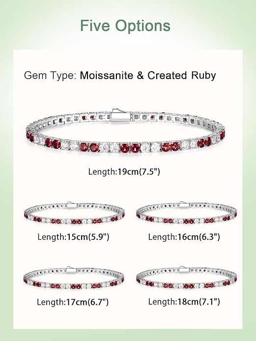 D Color VVS1 Clarity Moissanite and Genuine Sapphire/Emerald/Ruby Tennis Bracelets for Women 2.22ct-10.45ct, Solid 925 Sterling Silver, Anniversary Wedding Valentines Jewelry for Her, Length 5.9-7.5 Inch(15-19cm)
