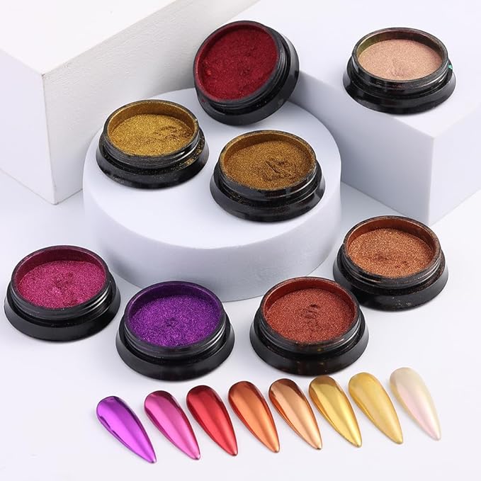 SUTOKAKA 24 Jars Chrome Nail Powder Metallic Mirror Effect Pigment Iridescent Aurora Mermaid Pearl Glitter Dust, Gold Silver Nail Foil Fluorescent Flakes Kit for Resin Craft & Nail Art Decoration