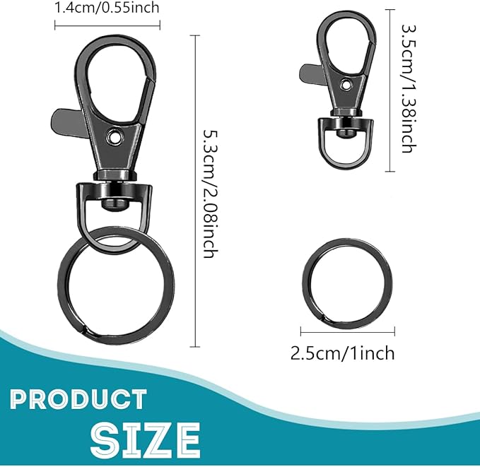 100 Pcs Keychain Hooks with Key Rings, Keychain Clip Hooks with Rings for Lanyard Jewelry Making DIY Crafts(50 Pcs Metal Lobster Claw Clasps + 50 Pcs Flat Key Rings) (Black)