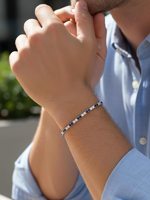 D Color VVS1 Clarity Moissanite and Genuine Sapphire/Emerald/Ruby Tennis Bracelets for Women 2.22ct-10.45ct, Solid 925 Sterling Silver, Anniversary Wedding Valentines Jewelry for Her, Length 5.9-7.5 Inch(15-19cm)