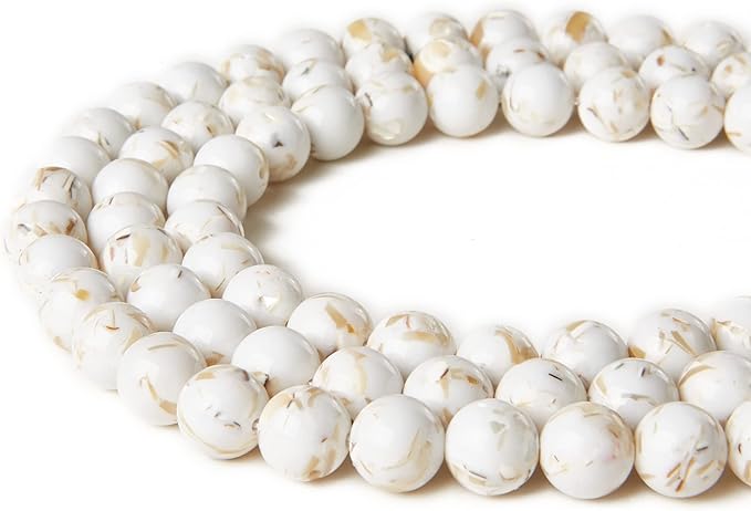 100pcs 8mm White Shell Turquoise Beads Natural Gemstone Beads Round Loose Beads for Jewelry Making