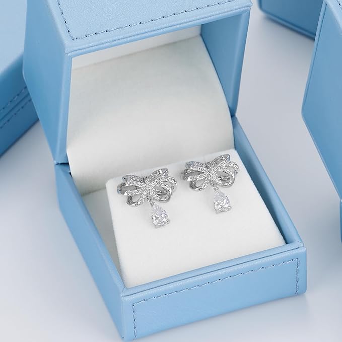 Leather Earring Gift Box Jewelry Gift Boxes Trinket Storage Case for Anniversary Wedding Birthday Mother's Day Gifts(Blue)