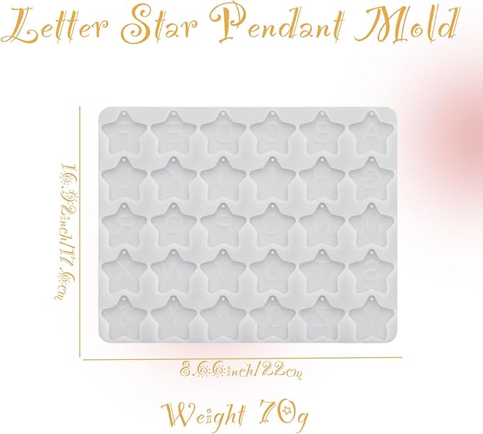 XYQHOAC Alphabet Keychain Molds Star Shape Letter Keychain Silicone Mold Resin Keychain Alphabet Mold with Holes Letter Pendant Epoxy Moulds for DIY Craft Keychain Jewelry Pendant Making (White)
