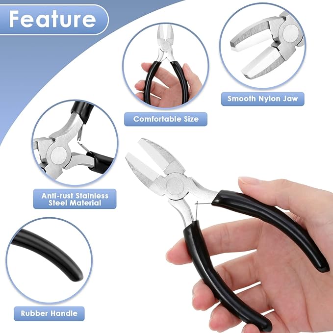 Billbotk Nylon Jaw Pliers for Jewelry Making - Flat Nose, Soft Jaw Pliers for Chain Making