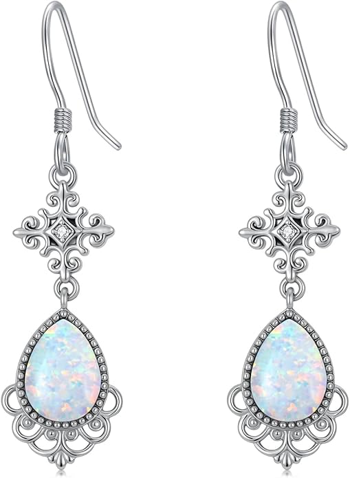 Opal Earrings for Women Opal with Genuine Diamond Dangle Drops Earrings 925 Sterling Silver Diamond Jewelry Earrings Gifts For Her