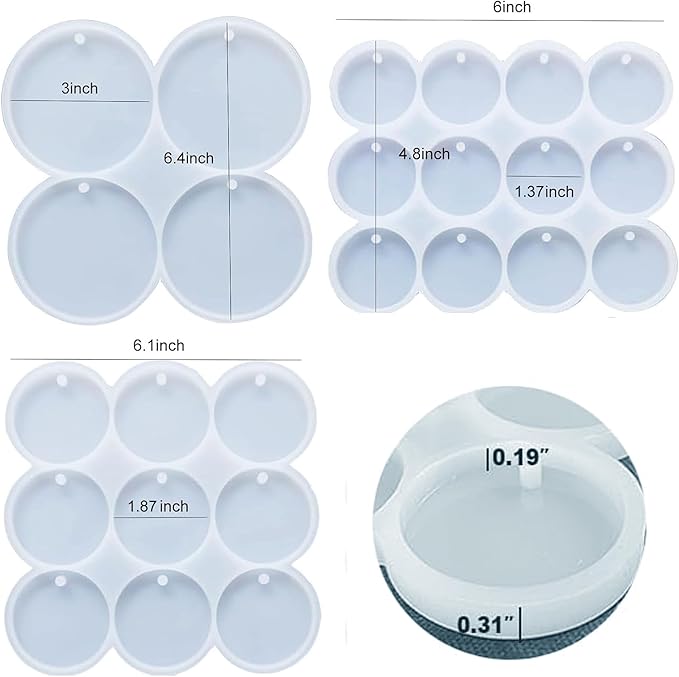 Loyohep Resin Molds Silicone 25-Cavity Set of Large + Medium + Small Shiny Flat Circle Silicone Molds for Resin, Drilled Round Resin Keychain Molds, Earring Molds, Pendant Molds,Pet Tag Resin Molds
