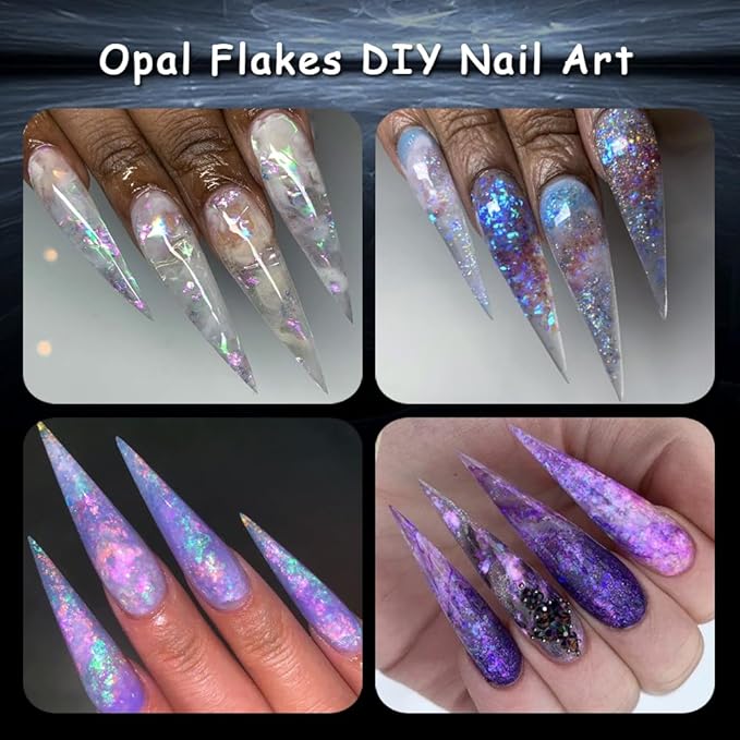 Holographic Opal Nail Art Glitter Flakes, 6 Colors Aurora Iridescent Pigment Powder Irregular Ice Crystal Mermaid Paillettes Sparkly Chunky Glitter Sequins for DIY Manicure Nail Decorations