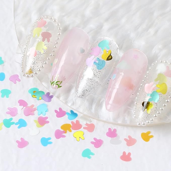 Rabbit Nail Art Glitter Sequins, 3D Animal Rabbits Nail Flakes Designs, Holographic Easter Laser Rabbit Acrylic Nails Supplies for Women Girls Manicure Decorations, DIY Body Makeup Crafts Kit