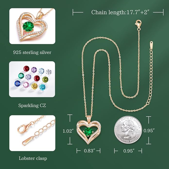 CDE Valentine's Day Gift Forever Love Heart Necklaces for Women, Wedding Anniversary, Birthday Mothers Christmas Day Gifts for Mom, Mother, Wife, S925 Silver Jewelry with Birthstone Pendant
