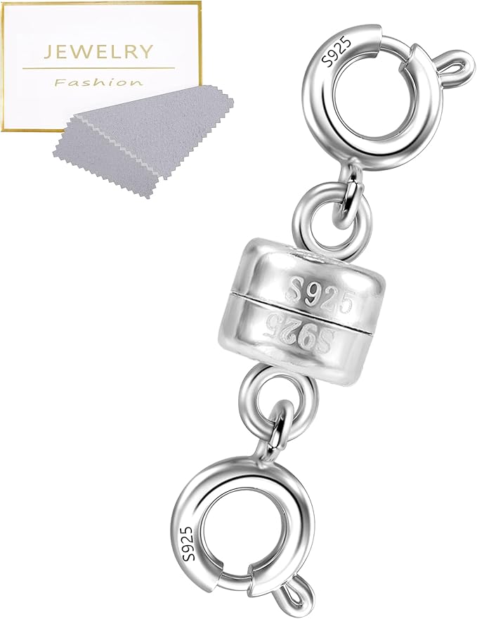 925 Sterling Silver Magnetic Necklace Clasps and Closures, White Gold Plated Spring Clasps Magnetic Connector Clasp for Bracelet Anklet Neckalce DIY Jewelry Making Supplies