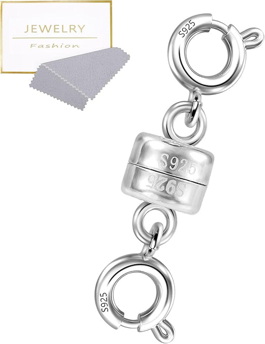 925 Sterling Silver Magnetic Necklace Clasps and Closures, White Gold Plated Spring Clasps Magnetic Connector Clasp for Bracelet Anklet Neckalce DIY Jewelry Making Supplies