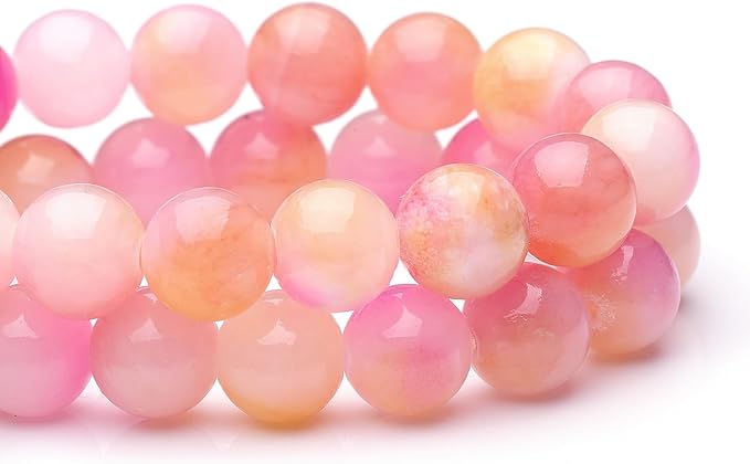 10mm Natural Stone Beads for Jewelry Making,Pink Yellow Jade Polished Smooth Round Gemstone Beads for Bracelet Necklace 15 Inch