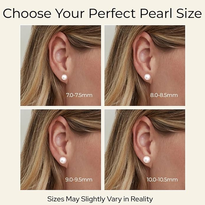 THE PEARL SOURCE AAAA Quality 14K Gold Plated Sterling Silver White Freshwater Real Pearl Earrings for Women | Hypoallergenic Earrings with Genuine Cultured Pearls Pearl Gifts for Anniversary