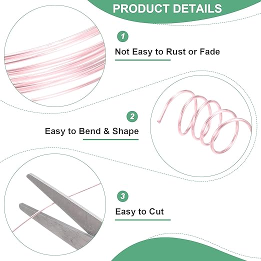 0.7 mm/21 Gauge Copper Wire for Jewelry Making, 10.2FT Copper Beading Craft Wire for Jewelry/Weaving/DIY Crafting/Planting, Color-Retaining [3.1M, Rose Gold]