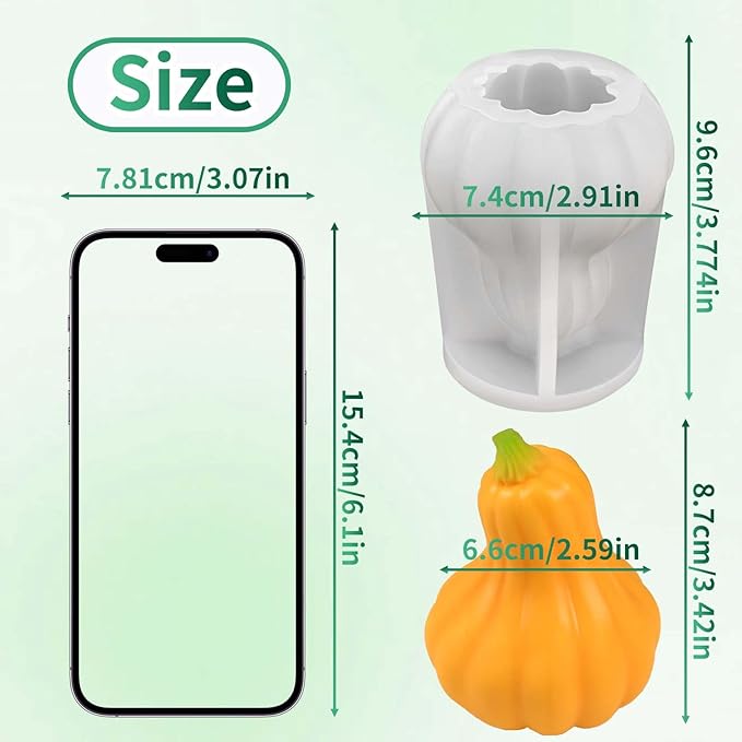 ZQYSING Pumpkin Candle Mold, 3D Pumpkin Silicone Mold for Candles Wax Soap Plaster Clay Epoxy Resin Casting, Fall Silicone Molds for Halloween Thanksgiving Home Decor 03