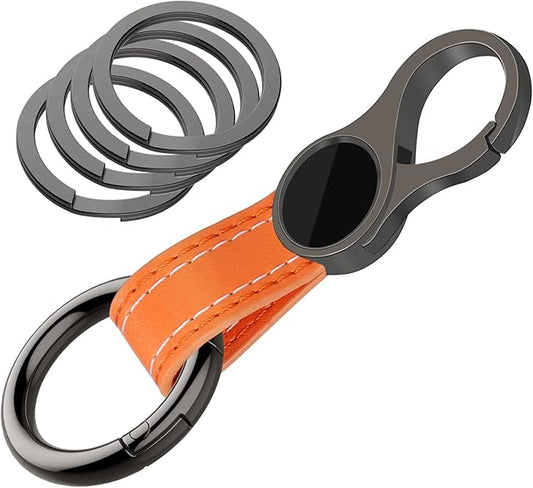 Idakekiy Key Chain with 4 Key Rings and Quick Release Carabiner Clip Leather Car Keychain for Men and Women