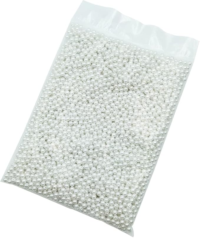 INSPIRELLE 3000pcs 6mm White Art Faux Pearl Beads ABS Round Loose Spacer Beads for DIY Craft Necklaces Bracelets Jewelry Making