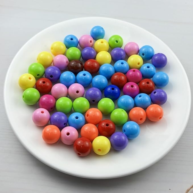 YUEXIGO 60pcs Acrylic Round Beads for Crafts 14mm Resin Candy Color Spacer Beads with Hole for Jewelry Making Sewing Crafts Decoration Necklaces Bracelets Earrings Supplies(Dark Mix Colors)