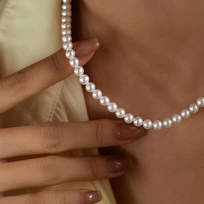 Pearl Necklaces for Women 14K Gold Plated Dainty Layered Single Pearl Necklace Simple Daisy Pearls Choker Cute Gold Necklace Stack Jewelry Sets for Women Trendy Gifts