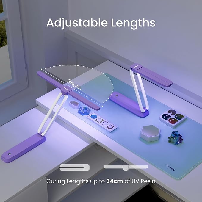 Resiners UV Resin Light, UV Light for Resin Curing, Wireless & Rechargeable Blacklight Ultraviolet LED, 3-in-1 Uses, Foldable UV Lamp, Craft Supplies Tools for Resin Molds, Jewelry Making, Purple