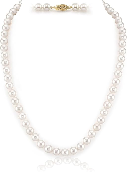 The Pearl Source 14K Gold AAAA Quality White Freshwater Cultured Pearl Necklace for Women - Pearl Gifts for Christmas, Holidays and Anniversary