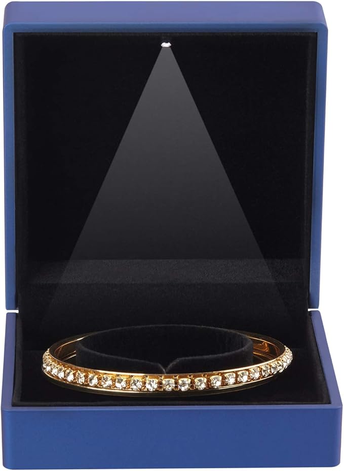 Luxury LED Light Bracelet Gift Box, Velvet Jewelry Bangle Box Storage Case Organizer Holder for Wedding, Engagement, Proposal, Birthday and Anniversary (Blue)