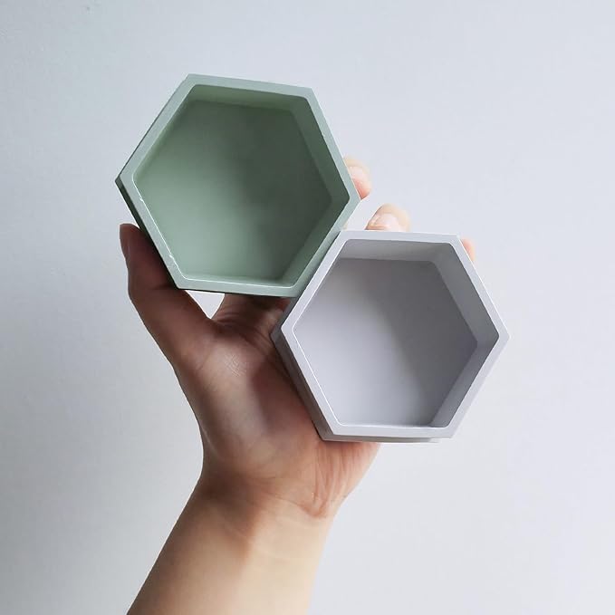 Wehous 2PCS Hexagon Candle Jar Silicone Molds, Geometric Container Plant Pot Silicone Molds for Resin Concrete, Epoxy Resin Casting Storage Box Molds for Jewelry Holder Trinket Tray Art Craft Decor