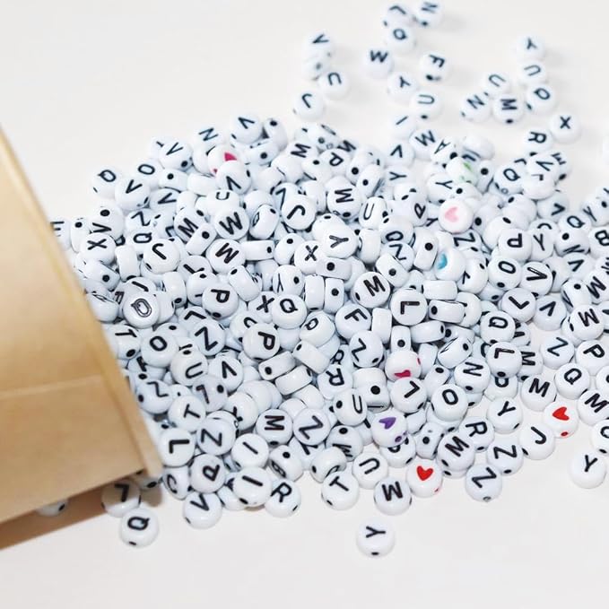 YMSDZHL Alphabet Beads A-Z 1300+Pcs Letter Beads, Acrylic 4x7mm Round Letter Beads Kits,Black Digit and Colorful Smile Beads for Bracelets Necklaces DIY Jewelry Making (Black,1300+PCS)