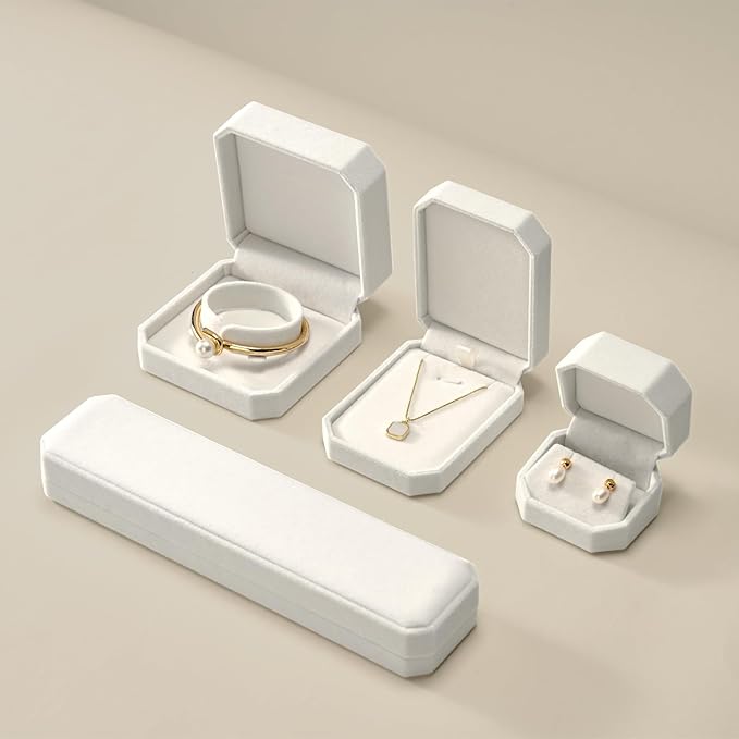White Velvet Necklace Gift Box, Jewelry Pendant Storage Showcase
