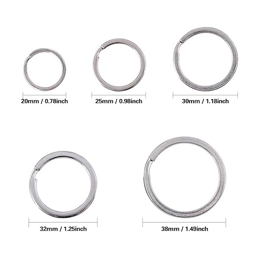 Swpeet 60 Pcs Assorted Multi-Purpose Metal Keychain Rings Split Keyrings Flat O Ring for Home Car Keys Attachments Keys Pendants - 20mm, 25mm, 30mm, 35 mm, 38 mm