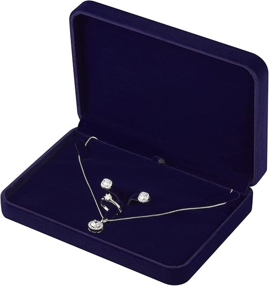 LETURE Large Velvet Jewelry Set Box, Big Necklace and Ring Earring Pendant Gift Box, Pearl Necklace/Chunky Necklace Jewelry Storage Case (Blue)