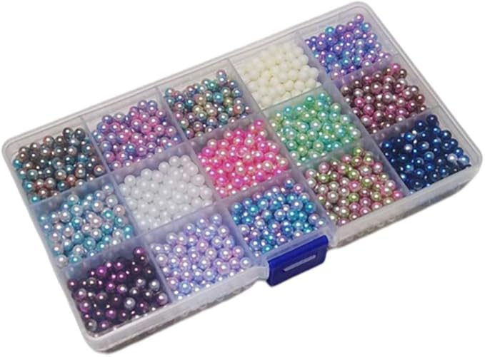 Chenkou Craft 4500pcs 4mm Assorted 15 Colors Gradient No Hole Round Ball Bead Scrapbooking Craft DIY Beads Decoration + Plastic Box (Gradient Colors, 4mm)