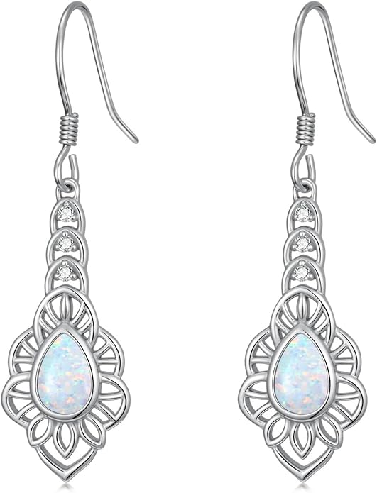Opal Earrings for Women Opal with Genuine Diamond Dangle Drops Earrings 925 Sterling Silver Diamond Jewelry Earrings Gifts For Her