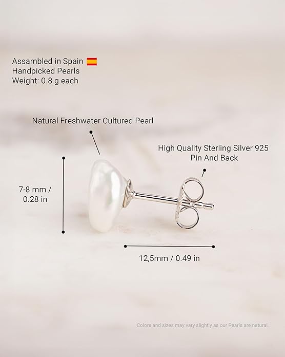 Woman Pearl Earrings Freshwater Cultured Keshi Pearls in White and Gray by SECRET & YOU | Sterling Silver 925 | Available in 10 sizes from 7-8 mm to 15-16 mm