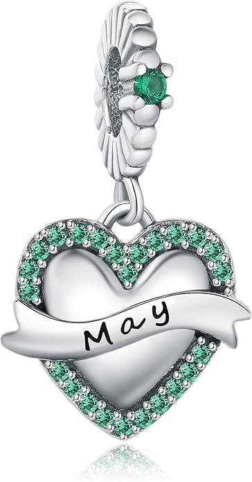 Birthstone Charms 925 Sterling Silver Love Heart pendant Beads Fit Pandora Charms Bracelet and Necklace, Fit Women Wife Mom Christmas Birthday Gift
