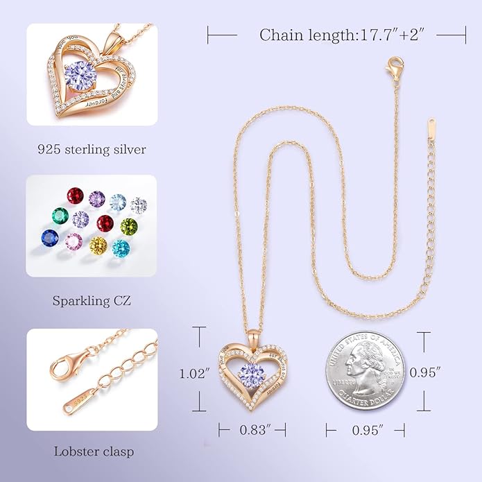 CDE Valentine's Day Gift Forever Love Heart Necklaces for Women, Wedding Anniversary, Birthday Mothers Christmas Day Gifts for Mom, Mother, Wife, S925 Silver Jewelry with Birthstone Pendant